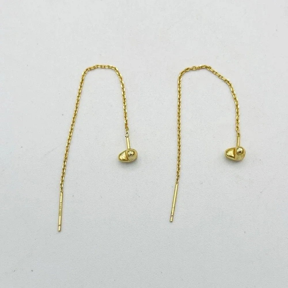 S.Leaf Gold Over Sterling Silver Heart Dangle Ear Threader Earrings 1.68g